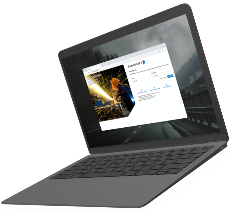 A laptop showing an screenshot of Smartsoft loan origination solution for Bancoldex